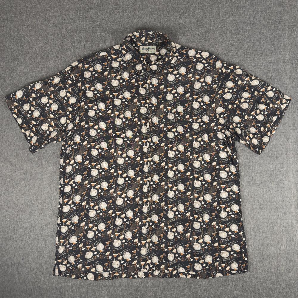 Kenny Flowers Shirt Mens XL Black Espresso Martini Disco Short Sleeve Button Up